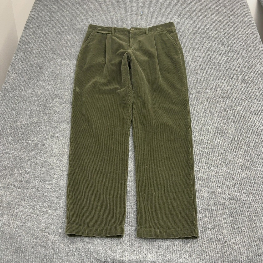 J Crew Pants Mens 33 Green Cotton Corduroy Pleated Classic Preppy